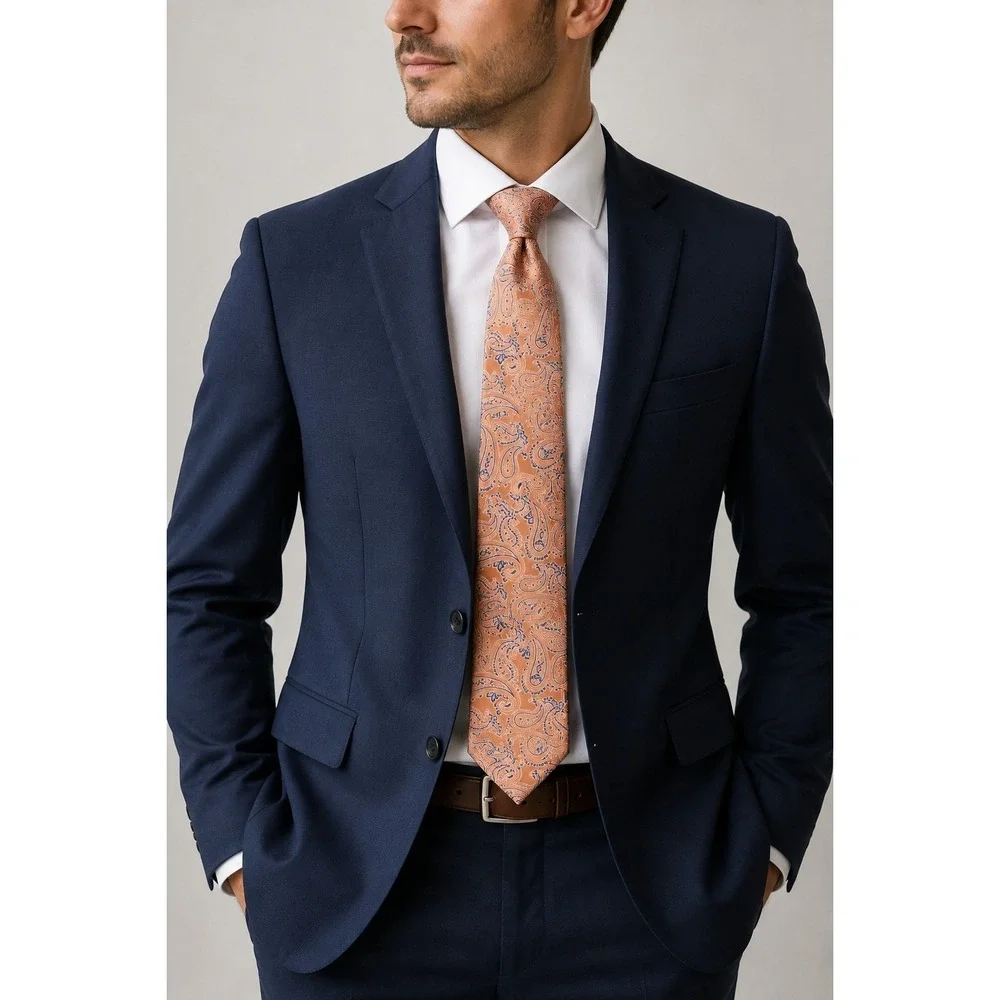 Michael Kors Peach Blue Paisley Men's Neck Tie Classic 58